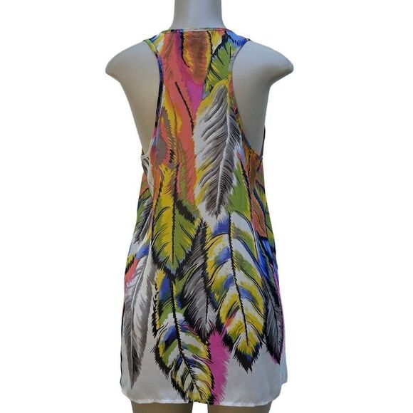 Ali & Kris Tunic Tank Top Women's Large Multicolor Feather Print Sheer Racerback - Picture 4 of 13